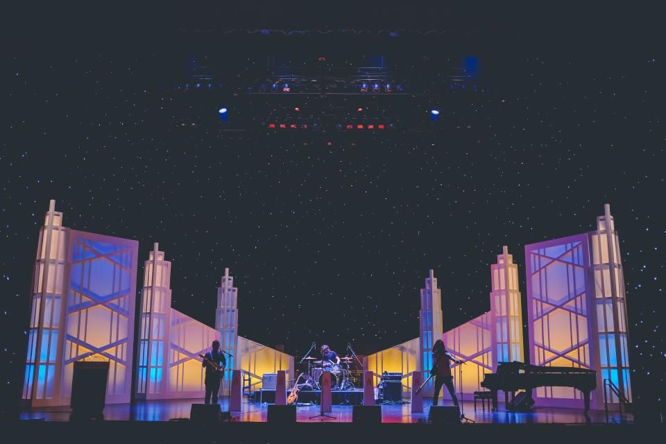 A performance on the stage, seen from the room